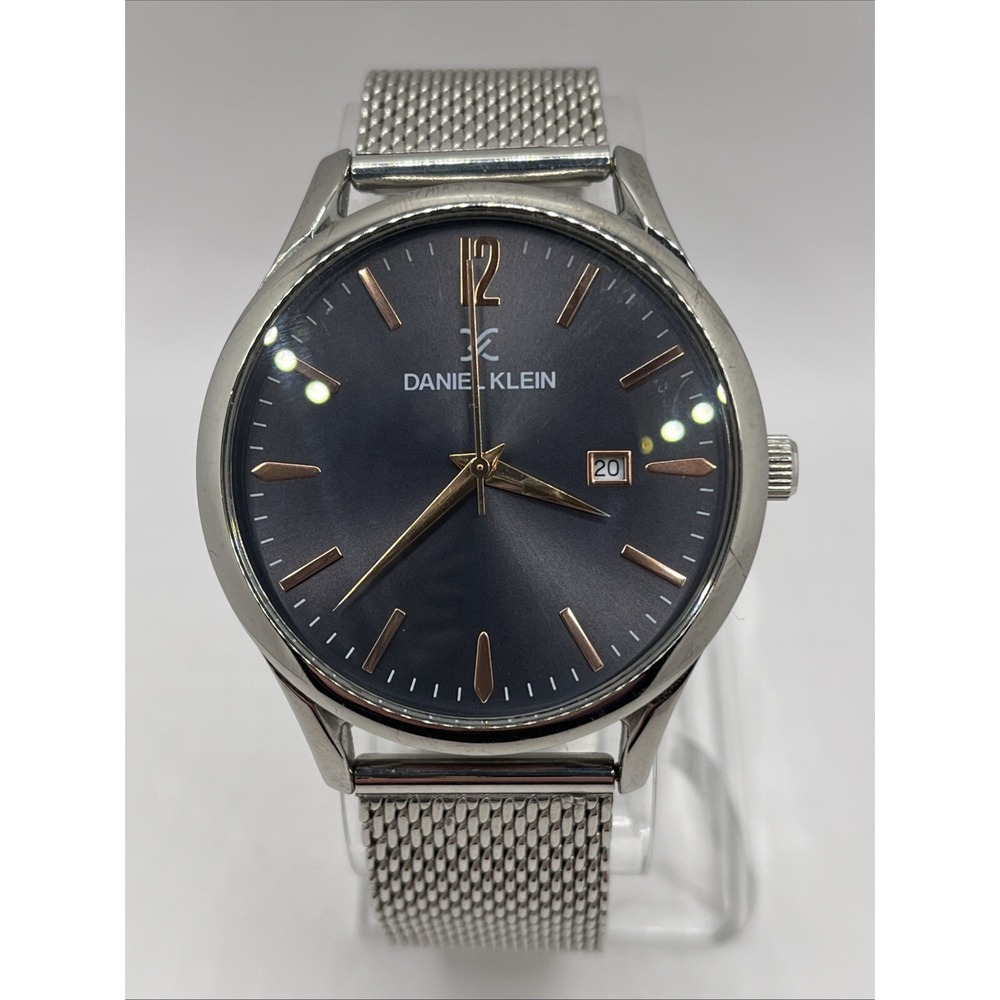 Daniel Klein Men's Quartz Watch 42mm Case Silver Mesh Metal Band-‎ New Battery